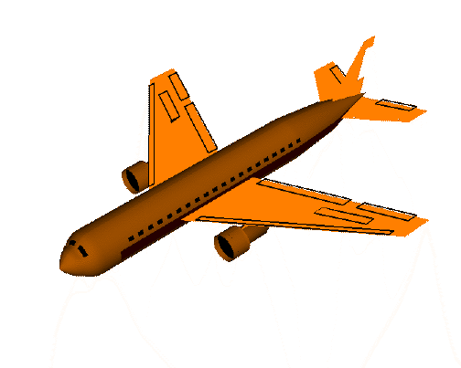 Computer animation of an airliner in which the nose 
 moves side to side in response to changing the rudder angle.