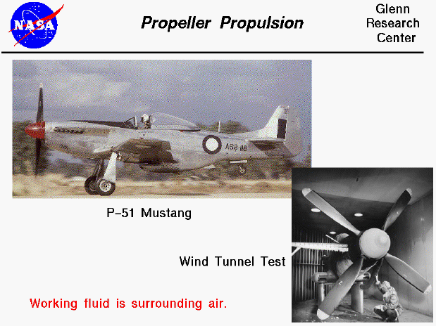 Picture of the propeller powered P-51 and a wind tunnel test.