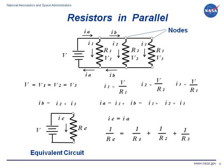 Drawing of an electrical circuit showing the current changes through a
 circuit with three parallel resistors.