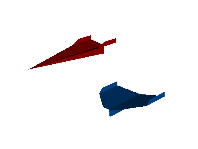 Computer animation of two paper airplanes.