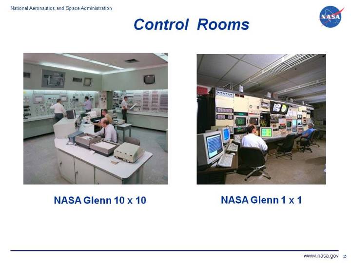 Photos of two wind tunnel control rooms