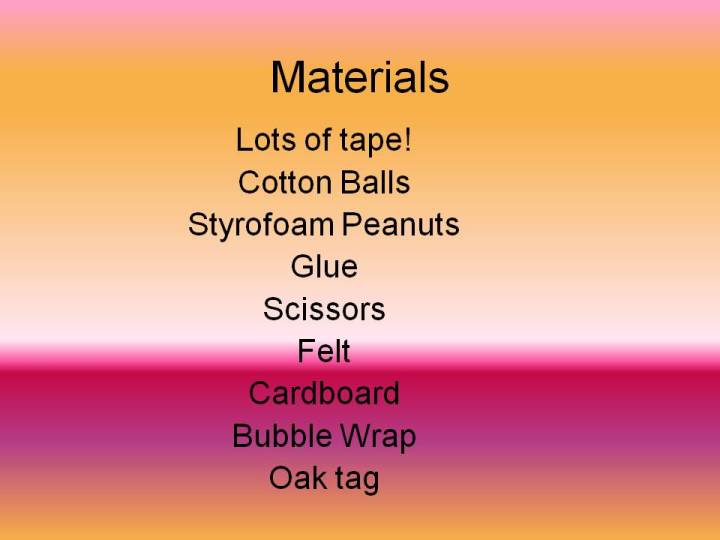 A slide describing the materials used in the study.