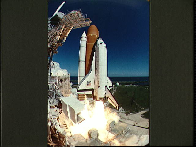Photo of launch of Space Shuttle viewed from the launch tower.
