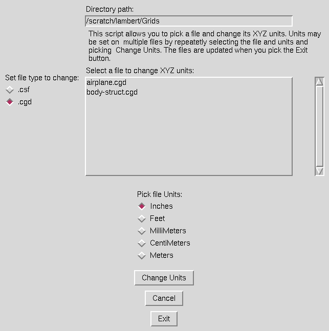 Set File Units window