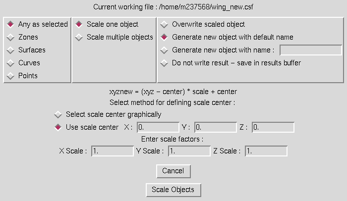 Scale Objects window