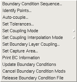 MADCAP Boundary Conditions drop down menu