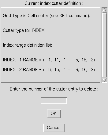 Delete Index Cutter window
