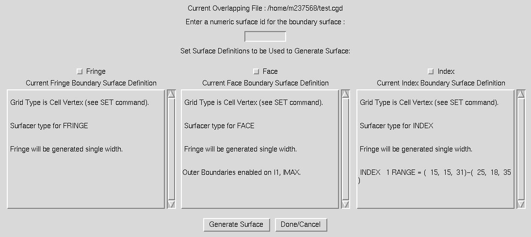 Generate Boundary Surface window