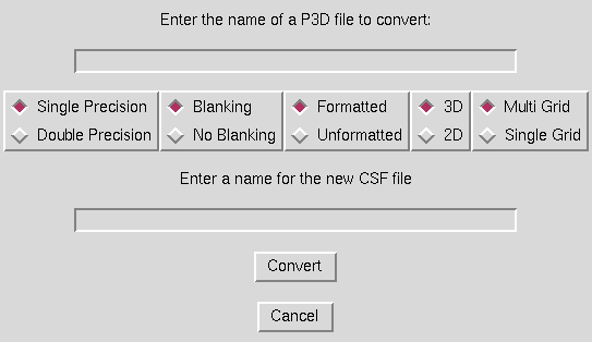 PLOT3D to CSF conversion window