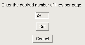 Selection window for number of lines per page