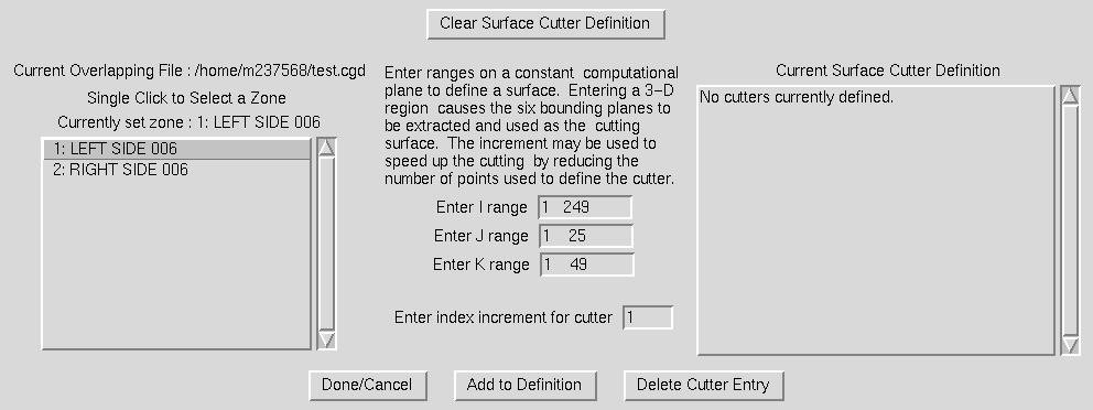 Define Surface Cutters window