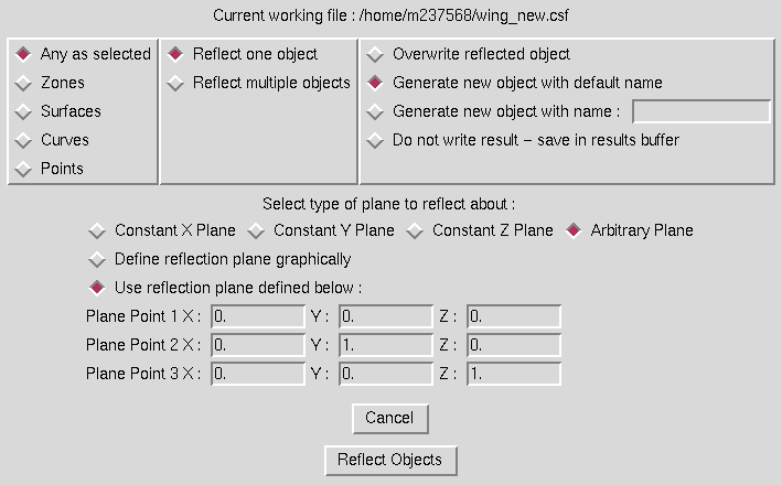 Reflect Objects window